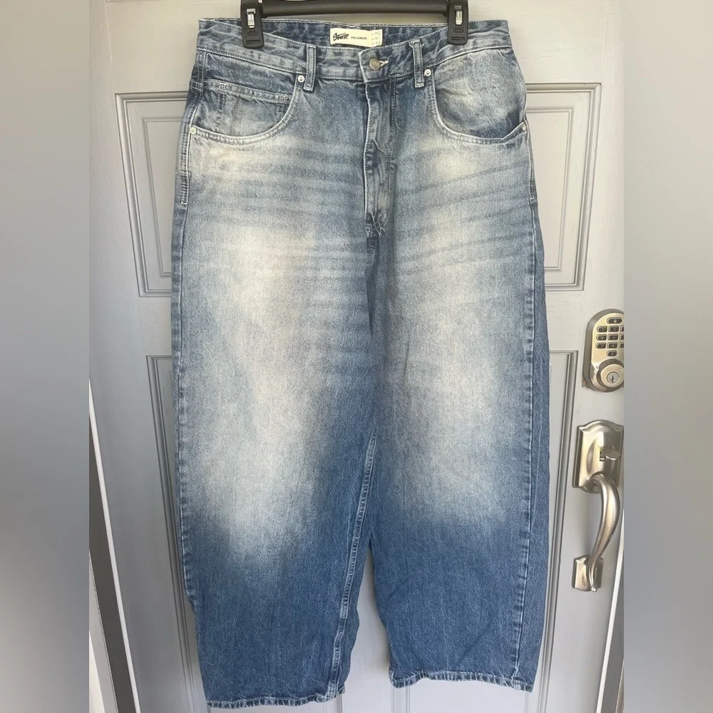 PULL&BEAR Barrel Wide Leg Light Blue Denim Straight-Leg Jeans, Men’s Sz 32